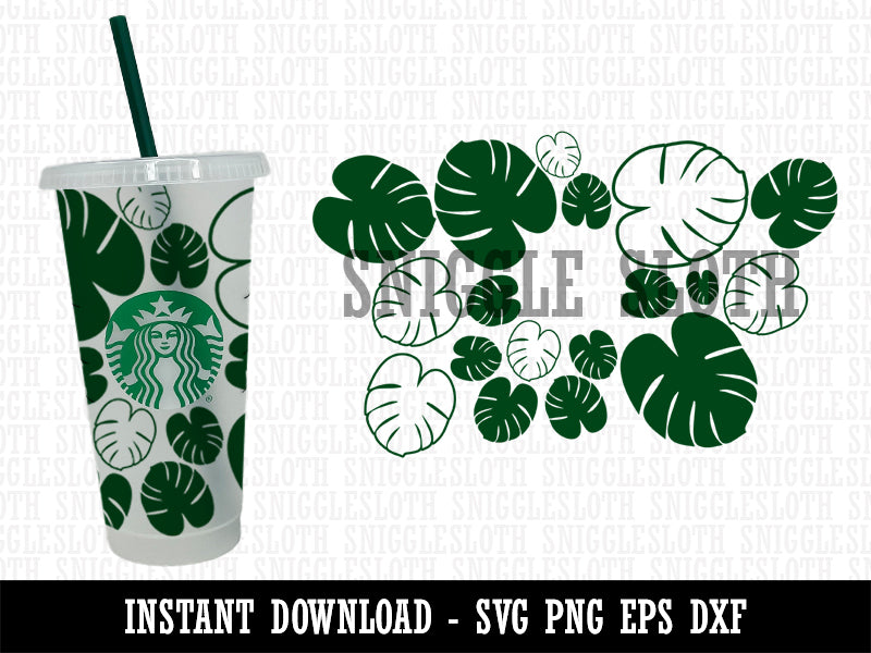 Monstera Palm Leaf Leaves Tropical Starbucks 24oz Venti Cold Cup SVG PNG EPS DXF File