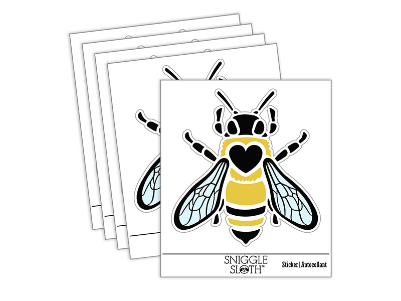 Honey Bee with Heart on Back Waterproof Vinyl Phone Tablet Laptop Water Bottle Sticker Set - 5 Pack