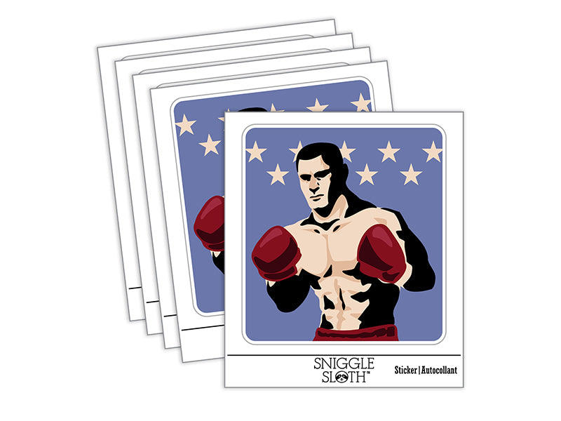 Boxer Man with Boxing Gloves Pugilist Waterproof Vinyl Phone Tablet Laptop Water Bottle Sticker Set - 5 Pack