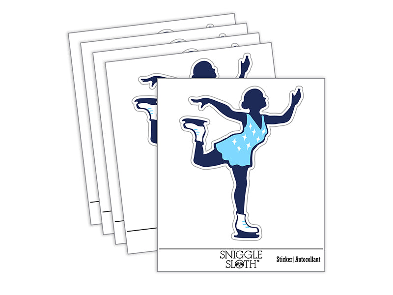 Ice Figure Skating Skater Woman on One Foot Pose Waterproof Vinyl Phone Tablet Laptop Water Bottle Sticker Set - 5 Pack
