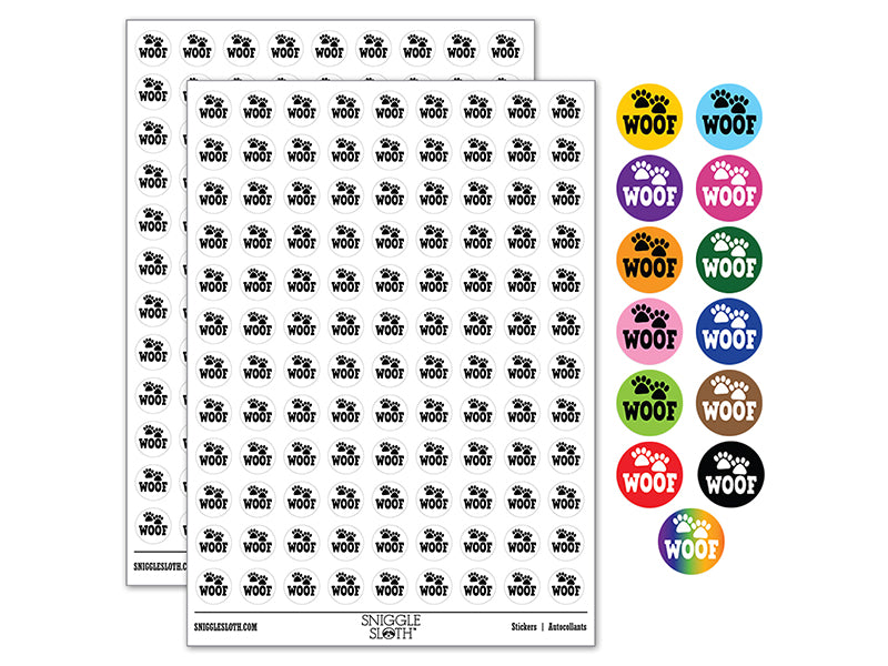 Woof Dog Paw Prints Fun Text 200+ 0.50" Round Stickers