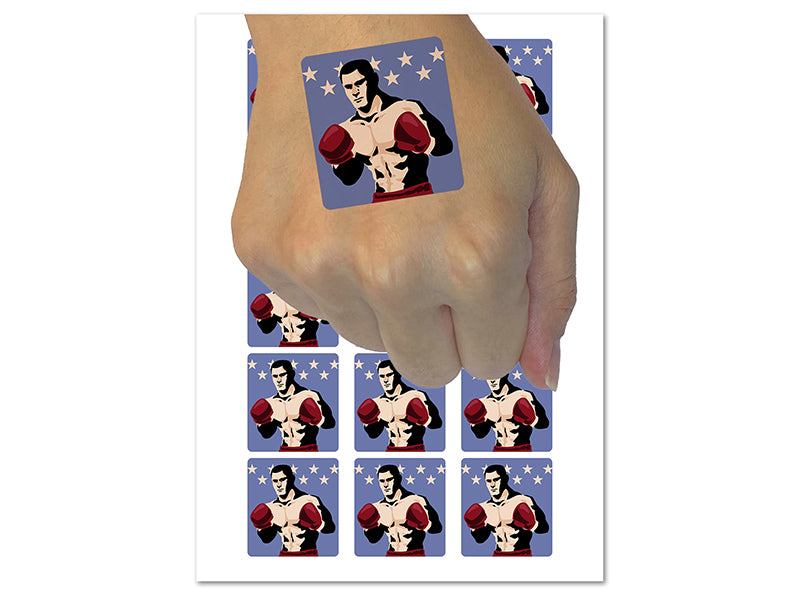 Boxer Man with Boxing Gloves Pugilist Temporary Tattoo Water Resistant Fake Body Art Set Collection (1 Sheet)
