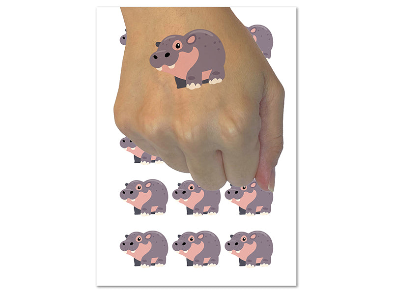 Cute Chubby Baby Hippo Hippopotamus Temporary Tattoo Water Resistant Fake Body Art Set Collection (1 Sheet)