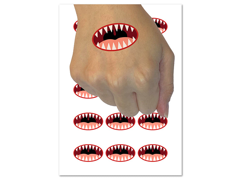 Open Mouth Sharp Teeth Temporary Tattoo Water Resistant Fake Body Art Set Collection (1 Sheet)
