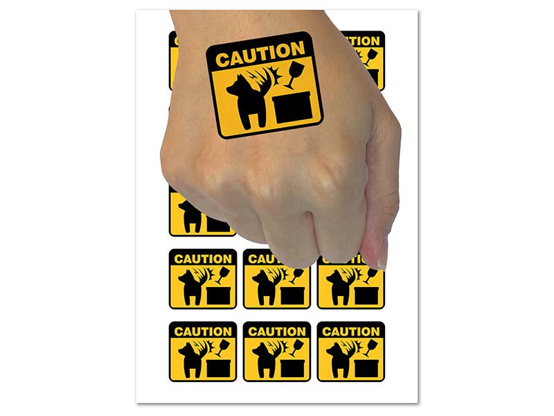Caution Dog Wagging Tail Pet Temporary Tattoo Water Resistant Fake Body Art Set Collection (1 Sheet)