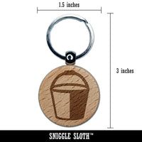 Bucket Pail Container Engraved Wood Round Keychain Tag Charm