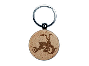 Child Tricycle Three Wheels Engraved Wood Round Keychain Tag Charm