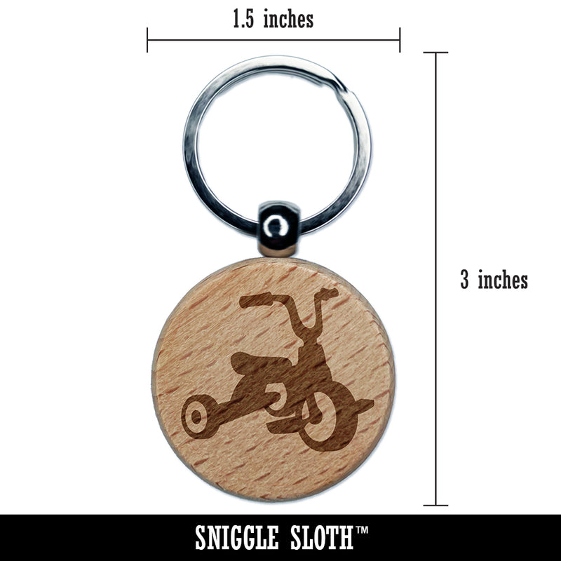 Child Tricycle Three Wheels Engraved Wood Round Keychain Tag Charm