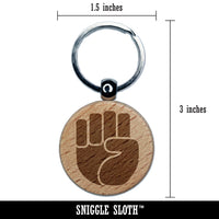 Closed Fist Hand Engraved Wood Round Keychain Tag Charm