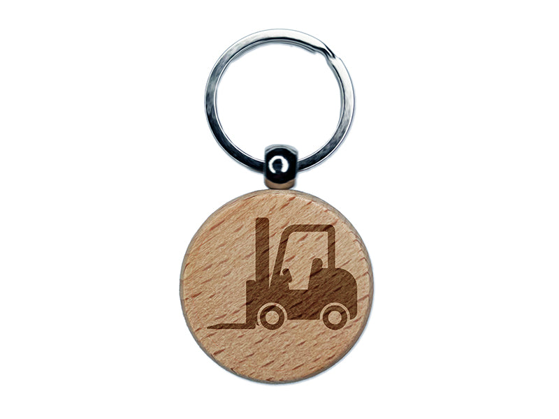 Forklift Heavy Machinery Work Vehicle Engraved Wood Round Keychain Tag Charm