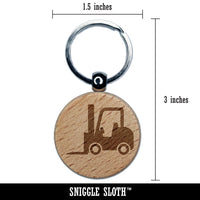 Forklift Heavy Machinery Work Vehicle Engraved Wood Round Keychain Tag Charm