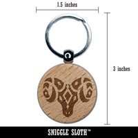 Southwestern Style Tribal Goat Ram Horns Engraved Wood Round Keychain Tag Charm