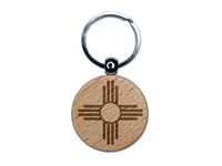 Zia Sun New Mexico Native American Southwest Engraved Wood Round Keychain Tag Charm