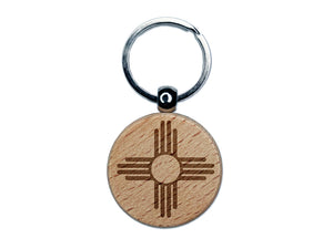 Zia Sun New Mexico Native American Southwest Engraved Wood Round Keychain Tag Charm