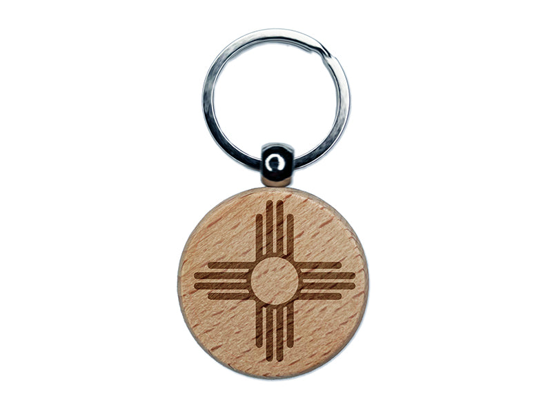 Zia Sun New Mexico Native American Southwest Engraved Wood Round Keychain Tag Charm