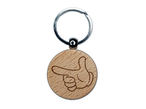 Gloved Cartoon Hand Pointing Finger Engraved Wood Round Keychain Tag Charm