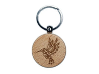 Tribal Native American Hummingbird Totem Engraved Wood Round Keychain Tag Charm