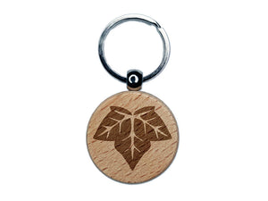 Common Ivy Leaf Vine Plant Hedera Helix Engraved Wood Round Keychain Tag Charm