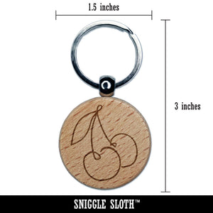 Contour Pair Juicy Cherry Fruit Engraved Wood Round Keychain Tag Charm