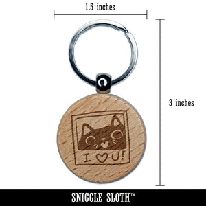 Cute Loving Kitty Cat Photo Engraved Wood Round Keychain Tag Charm