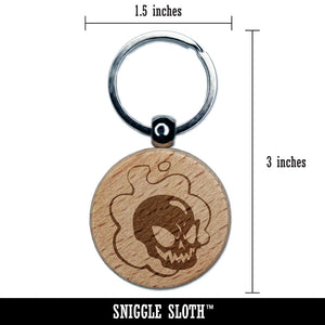 Flaming Cartoon Ghost Skull Bone Monster Spirit Apparition Engraved Wood Round Keychain Tag Charm