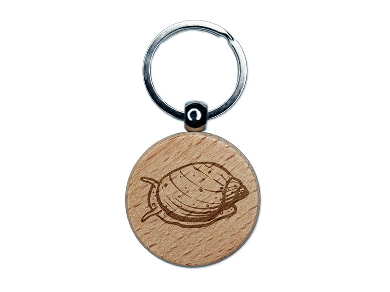 Freshwater Pond Snail Mollusk Shell Engraved Wood Round Keychain Tag Charm