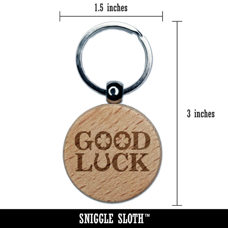 Good Luck Clover Horseshoe Saint Patricks Day Shamrock Engraved Wood Round Keychain Tag Charm