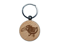 Happy Excited Crow With Treasure Coin Engraved Wood Round Keychain Tag Charm