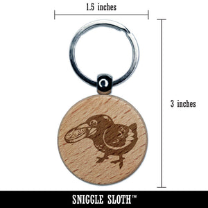 Happy Excited Crow With Treasure Coin Engraved Wood Round Keychain Tag Charm