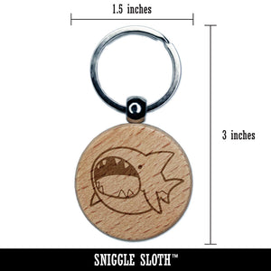 Hungry Round Shark Cute Cartoon Engraved Wood Round Keychain Tag Charm