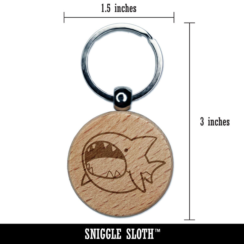 Hungry Round Shark Cute Cartoon Engraved Wood Round Keychain Tag Charm