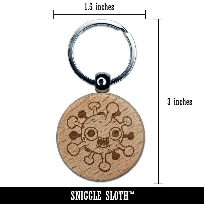 Impish Contagious Micro Virus Pathogen Engraved Wood Round Keychain Tag Charm
