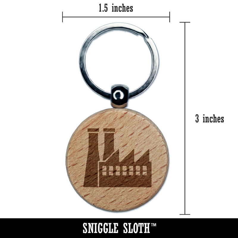 Industrial Factory Manufacturing Building Symbol Engraved Wood Round Keychain Tag Charm