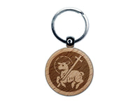 Lamb of God Christian Jesus Cross Engraved Wood Round Keychain Tag Charm