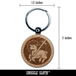 Lamb of God Christian Jesus Cross Engraved Wood Round Keychain Tag Charm