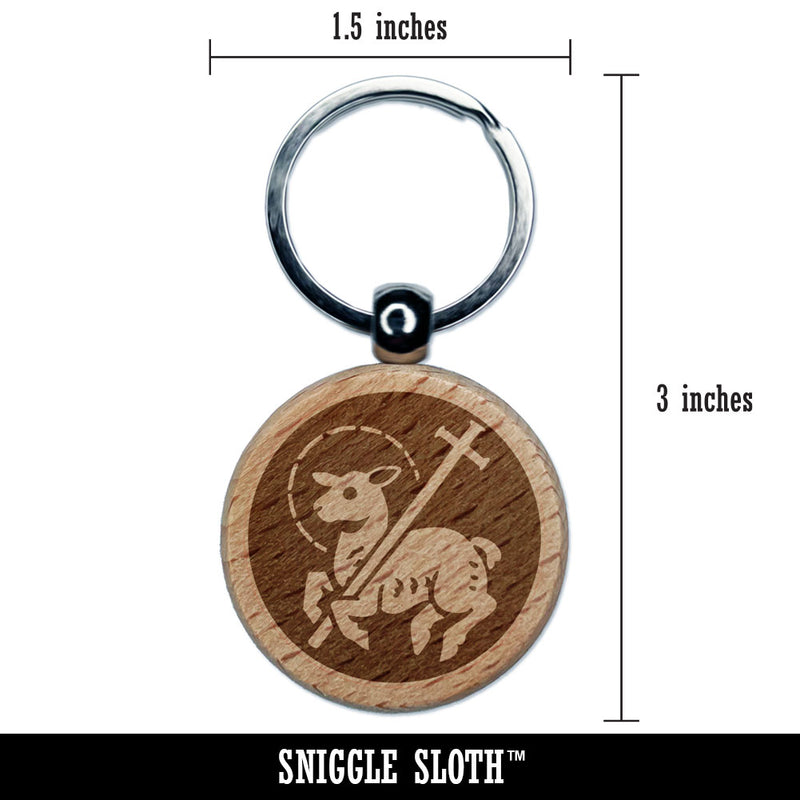 Lamb of God Christian Jesus Cross Engraved Wood Round Keychain Tag Charm
