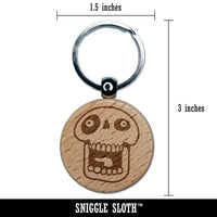 Laughing Silly Cartoon Skull Bones Character Engraved Wood Round Keychain Tag Charm