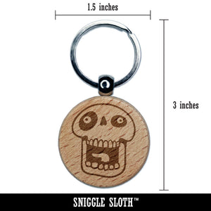 Laughing Silly Cartoon Skull Bones Character Engraved Wood Round Keychain Tag Charm