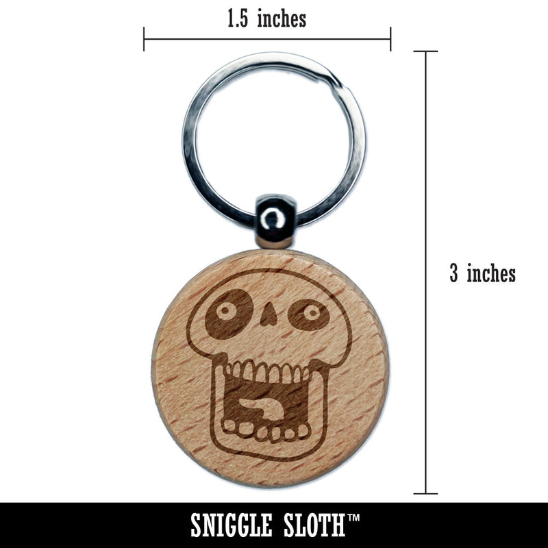 Laughing Silly Cartoon Skull Bones Character Engraved Wood Round Keychain Tag Charm
