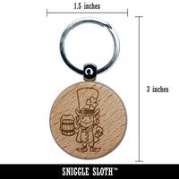 Leprechaun with Big Hat and Mug of Beer Saint Patricks Day Engraved Wood Round Keychain Tag Charm