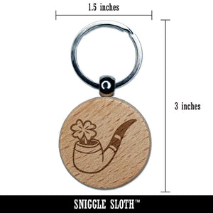 Leprechaun Pipe Shamrock Four Leaf Clover Engraved Wood Round Keychain Tag Charm