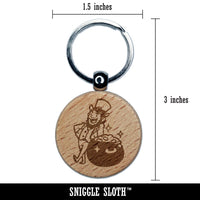 Leprechaun with Pot of Gold Saint Patricks Day Engraved Wood Round Keychain Tag Charm