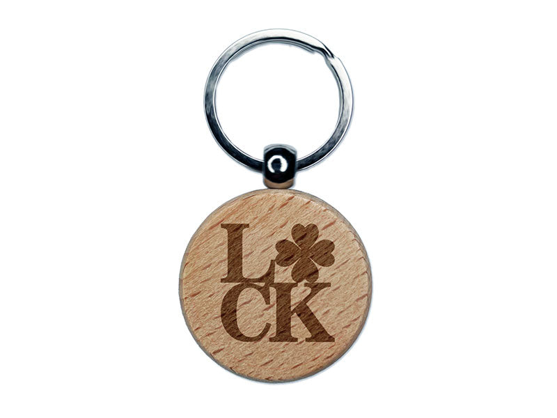 Luck Irish Clover Lucky Word St Patrick's Day Engraved Wood Round Keychain Tag Charm