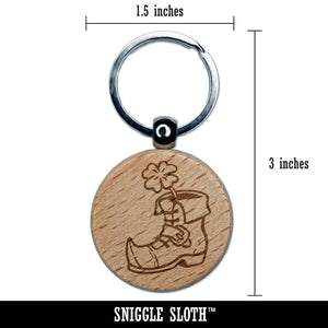 Lucky Leprechaun Boot with Shamrock Clover Saint Patricks Day Engraved Wood Round Keychain Tag Charm