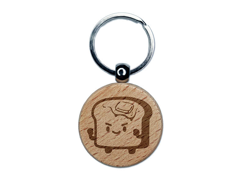 Motivated Buttery Toast Fighter Engraved Wood Round Keychain Tag Charm