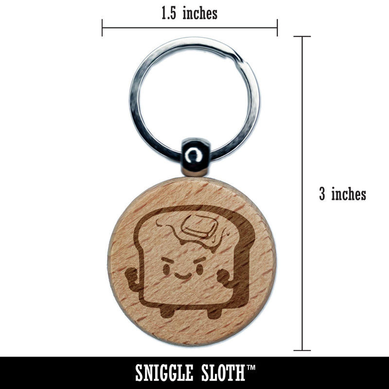Motivated Buttery Toast Fighter Engraved Wood Round Keychain Tag Charm