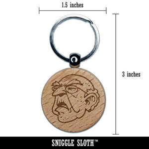 Old Grumpy Senior Grandfather Man Engraved Wood Round Keychain Tag Charm