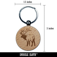 Ominous Elk Wapiti Deer Looking Back Engraved Wood Round Keychain Tag Charm