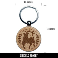 Regal Elk Wapiti Deer Emblem Reindeer Engraved Wood Round Keychain Tag Charm