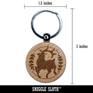 Regal Elk Wapiti Deer Emblem Reindeer Engraved Wood Round Keychain Tag Charm